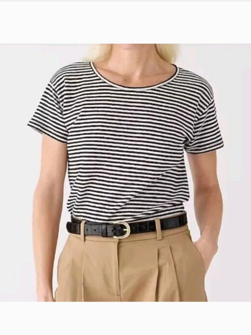 J Crew Relaxed Linen Tee T Shirt in Black Natural Stripe Small BY413